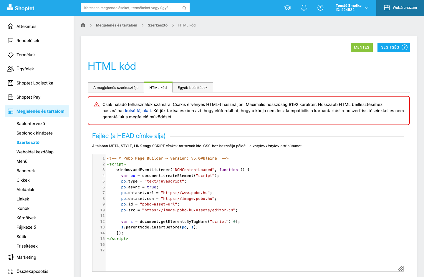 Pobo Page Builder migráció - a kód elhelyezése az adminisztrációban